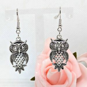 New Owl Earrings Silver Tone 2" Birds Nature Boho Fashion Jewelry